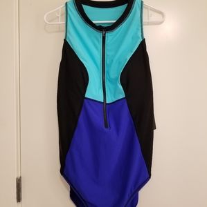 Zip up one piece swimsuit